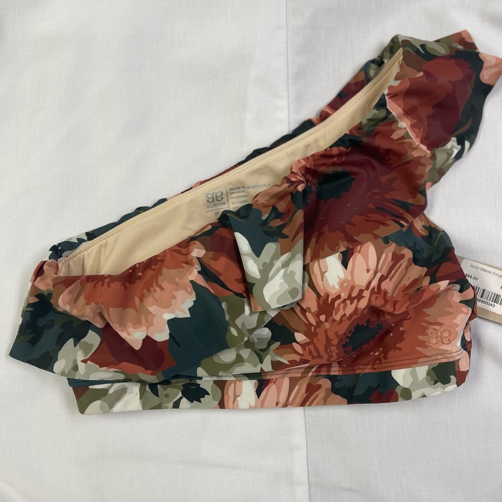 Albion One-Shoulder Floral Bikini Top in Rust, Olive & Cream